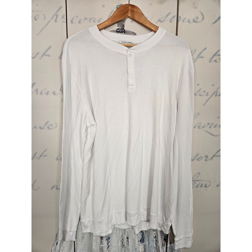 Cotton Citizen Mens XL White Waffle Knit Long Sleeve Henley Shirt Made in USA